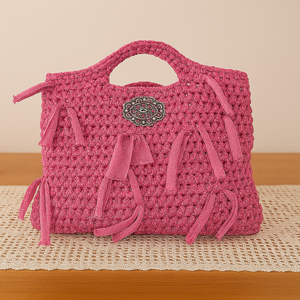 Borsa artigianale in crochet con fiocchi decorativi