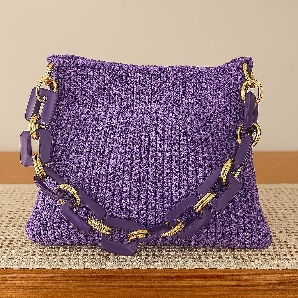Borsa artigianale in crochet con tracolla a catena