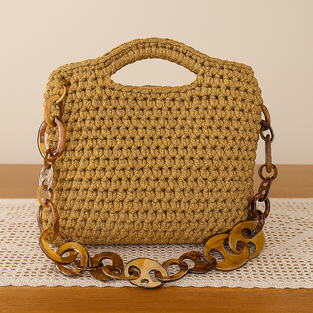 Borsa artigianale in crochet con catena tartarugata