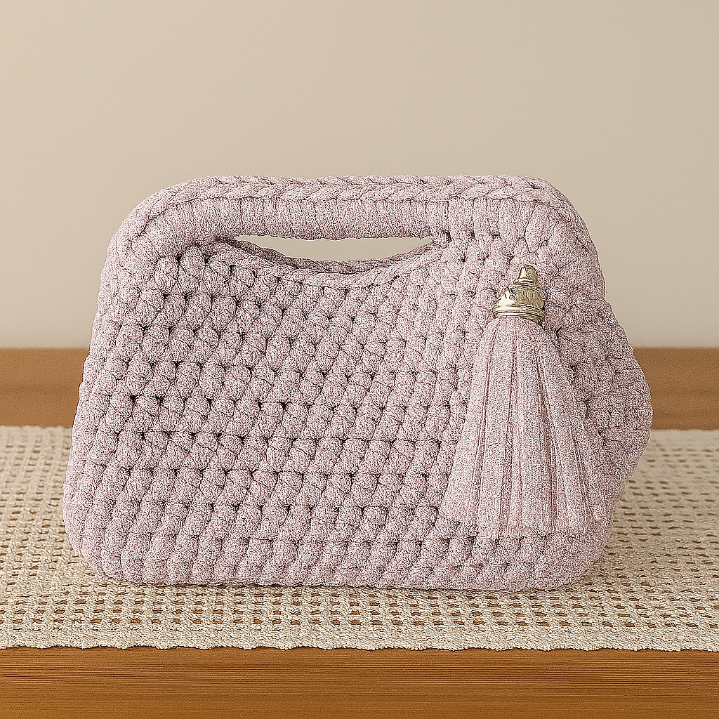 Borsa artigianale in crochet con nappina decorativa
